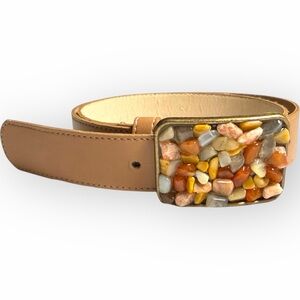 Elite Accessories Tan Belt with Colorful Shiny Stone Embellishments Buckle USA